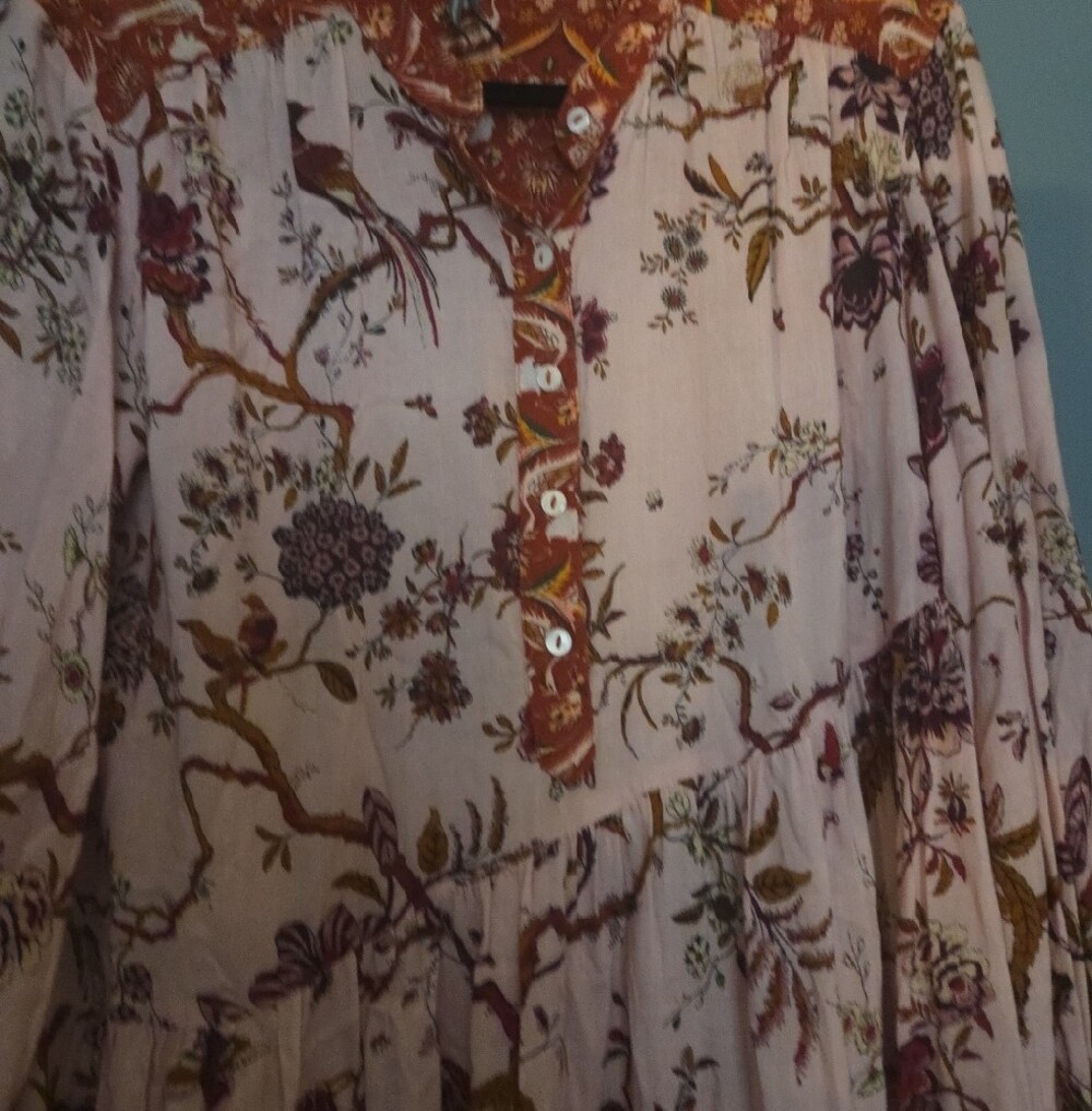 Anthropologie Boho Floral Tiered V-Neck Women's Dress - Red & Pink - Picture 4 of 6